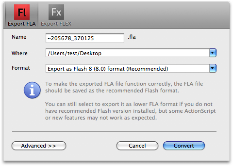 Flash Animation Decompiler - Export FLA/FLEX